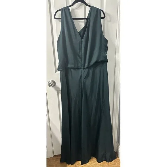 espen satin maxi dress BHLDN Espen Satin Maxi Dress Emerald Green Prom Bridesmaid Size 24W